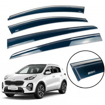 Дефлекторы окон Kia Sportage IV 2015-2021 с нерж. хром полоской